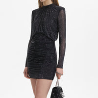 Black Rhinestone Mesh Mini Dress