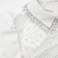 White Lace Diamante Collar Top