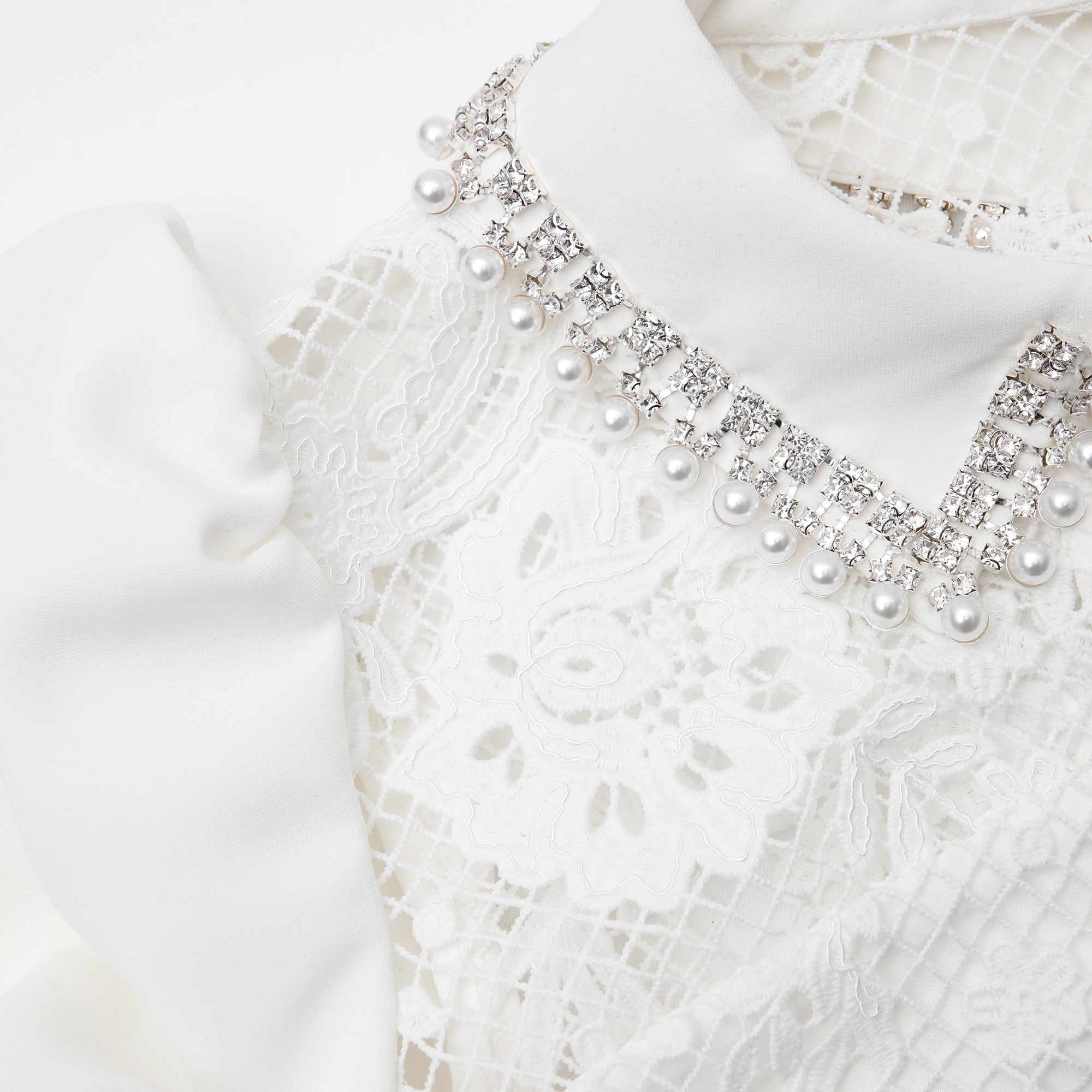 White Lace Diamante Collar Top