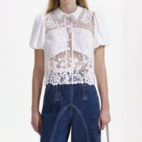 White Lace Diamante Collar Top