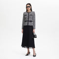 Black Check Boucle Chiffon Midi Dress