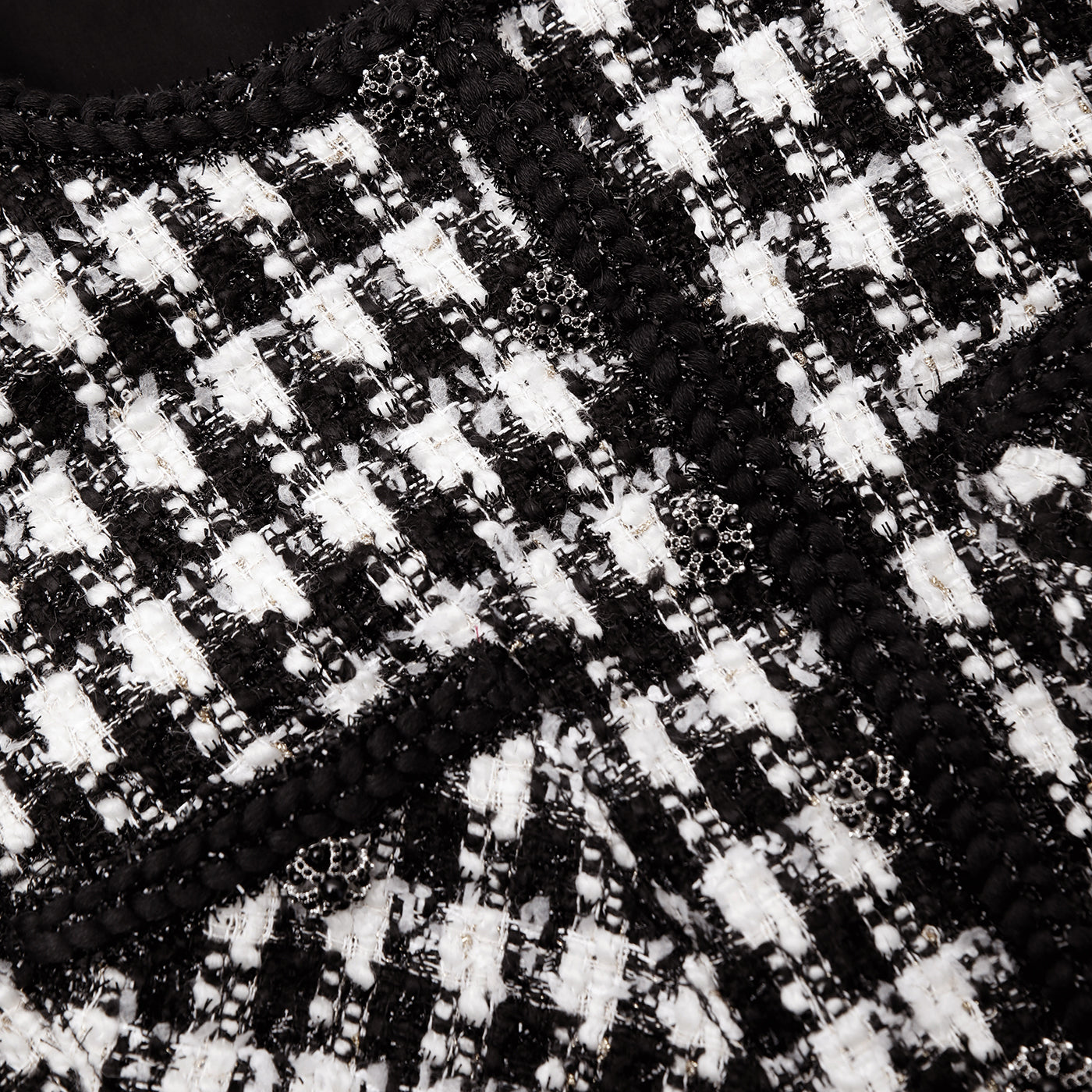 Black Check Boucle Chiffon Midi Dress