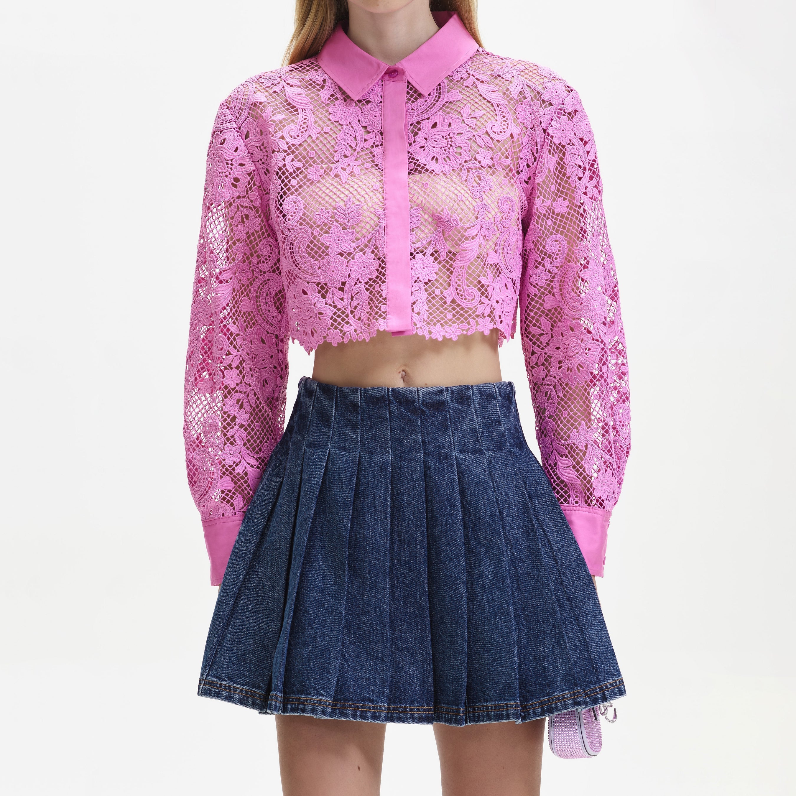 Pink Lace Cropped Shirt