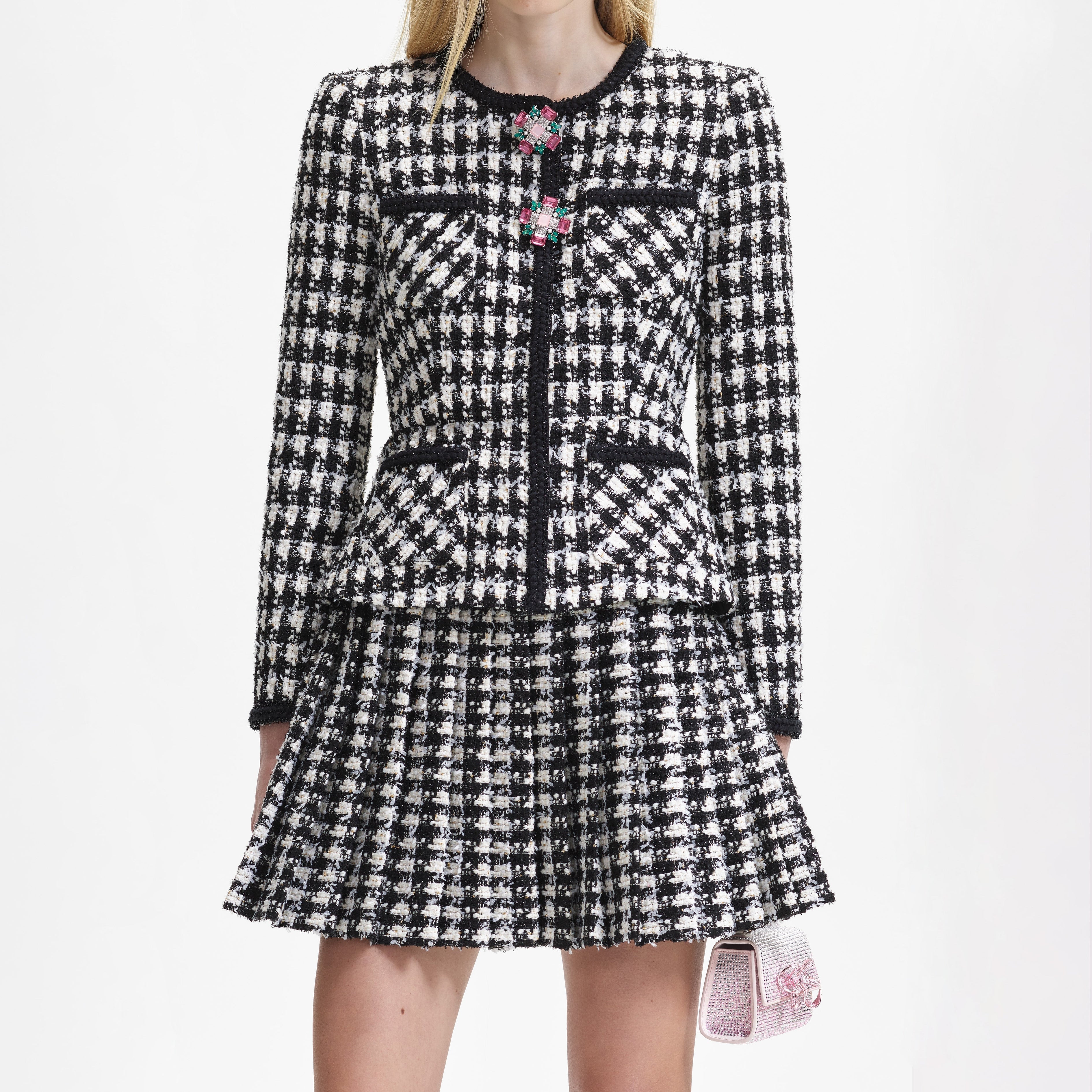 Black Check Boucle Mini Jacket Dress