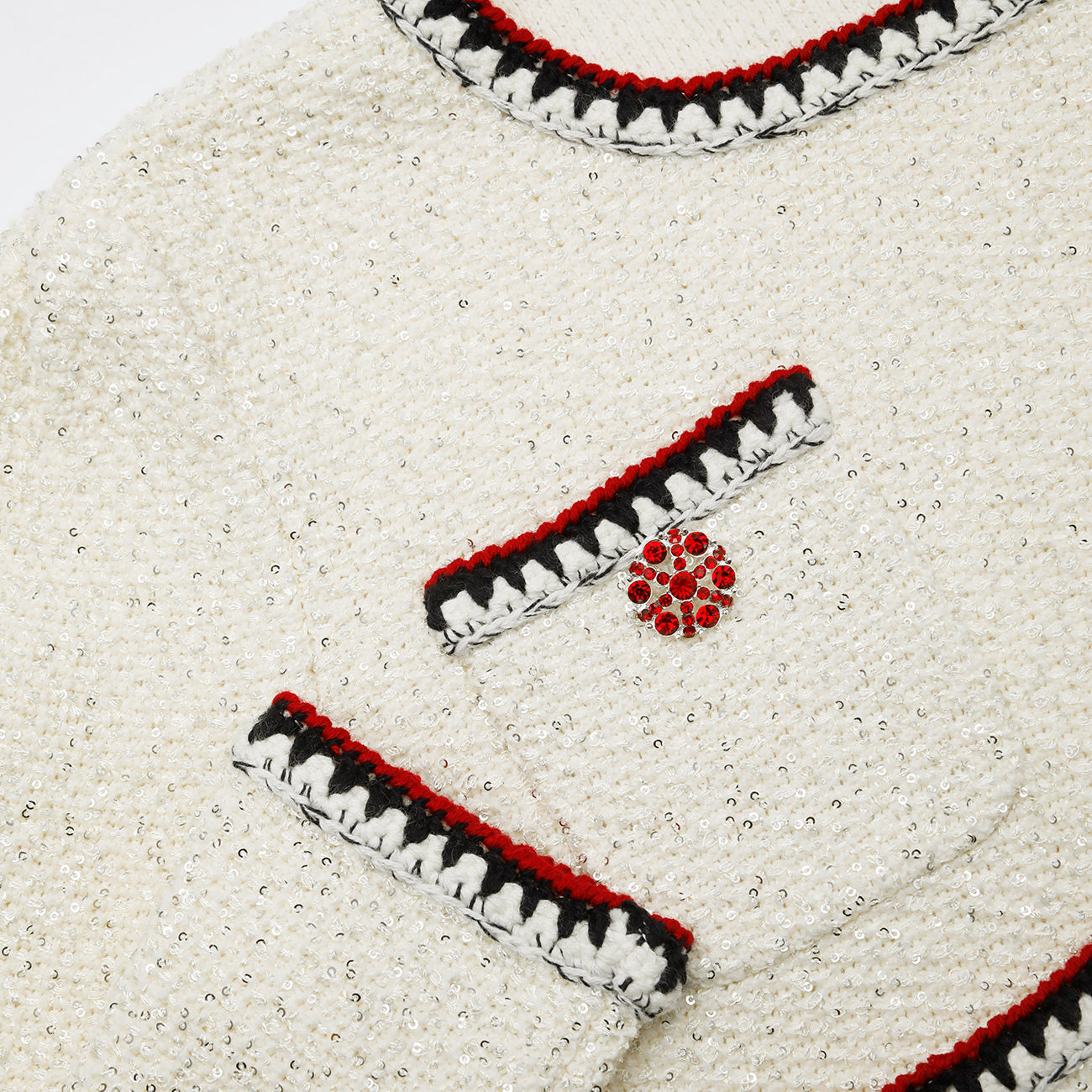 Cream Sequin Knit Top