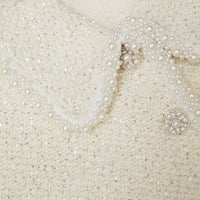 Cream Sequin Knit Pearl Cardigan