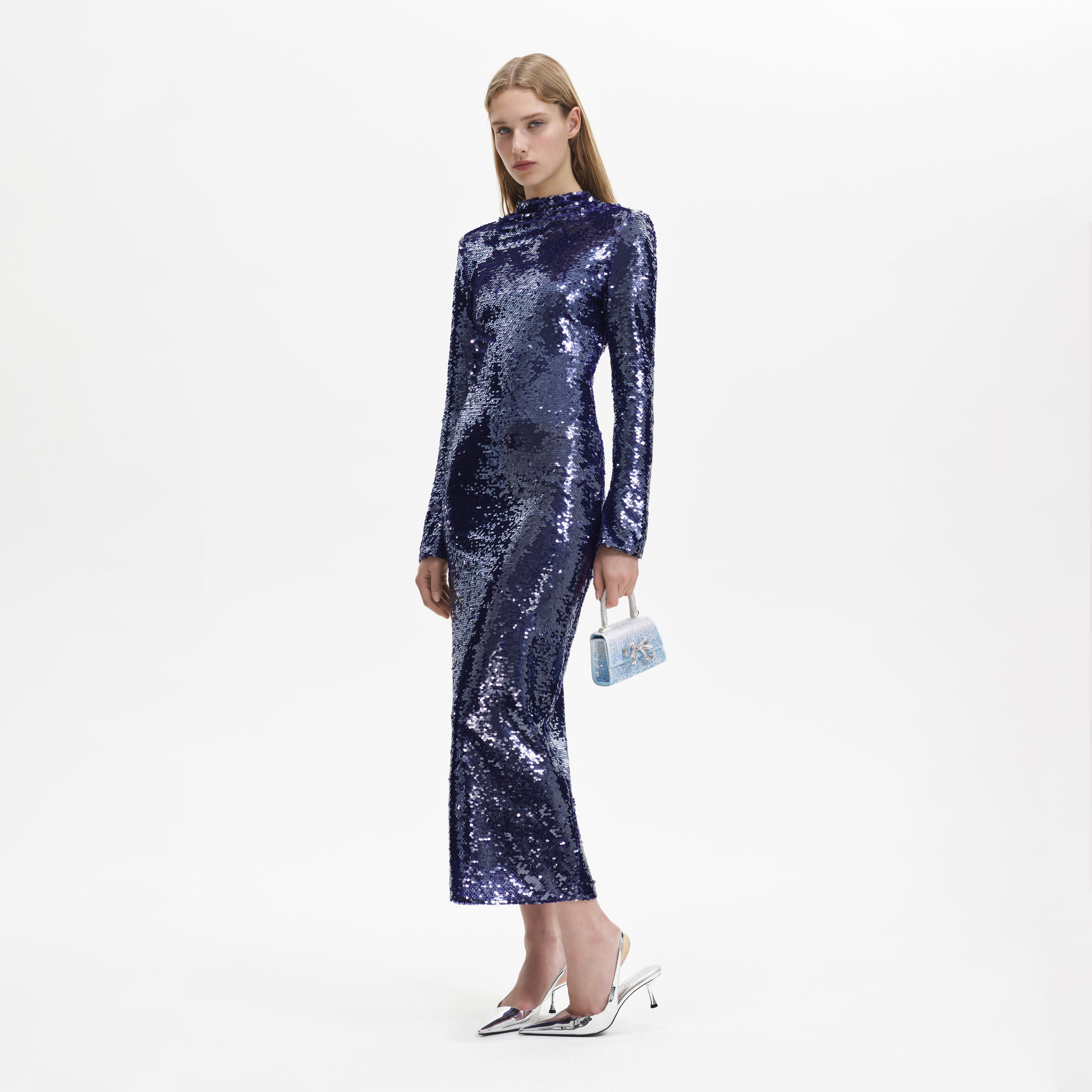Navy Sequin Midi Dress – self-portrait-US
