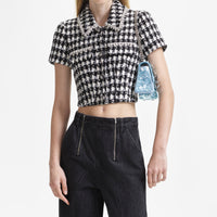 Black Check Boucle Crop Top