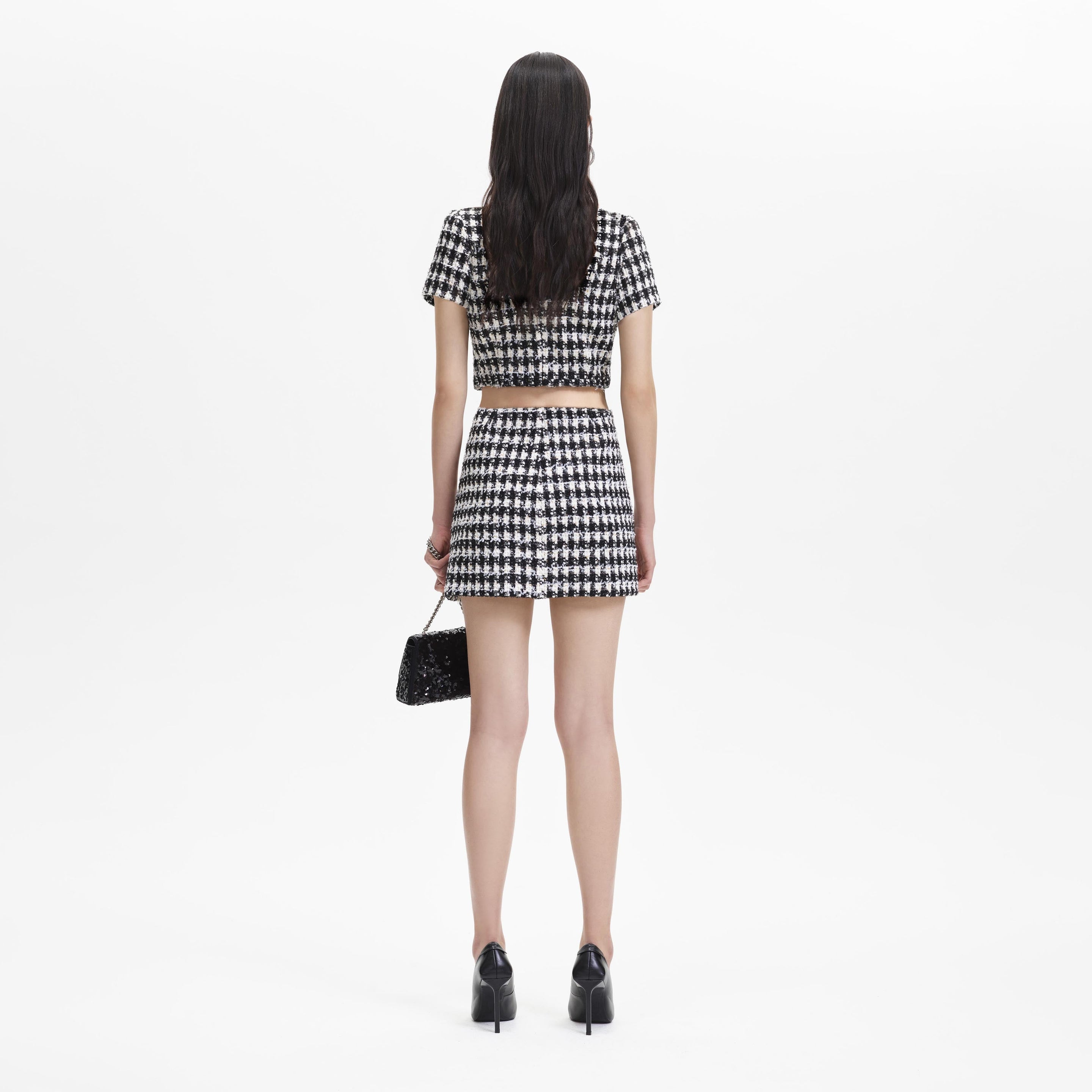 Glamorous Checkered Faux Fur Mini Skirt - Black/White