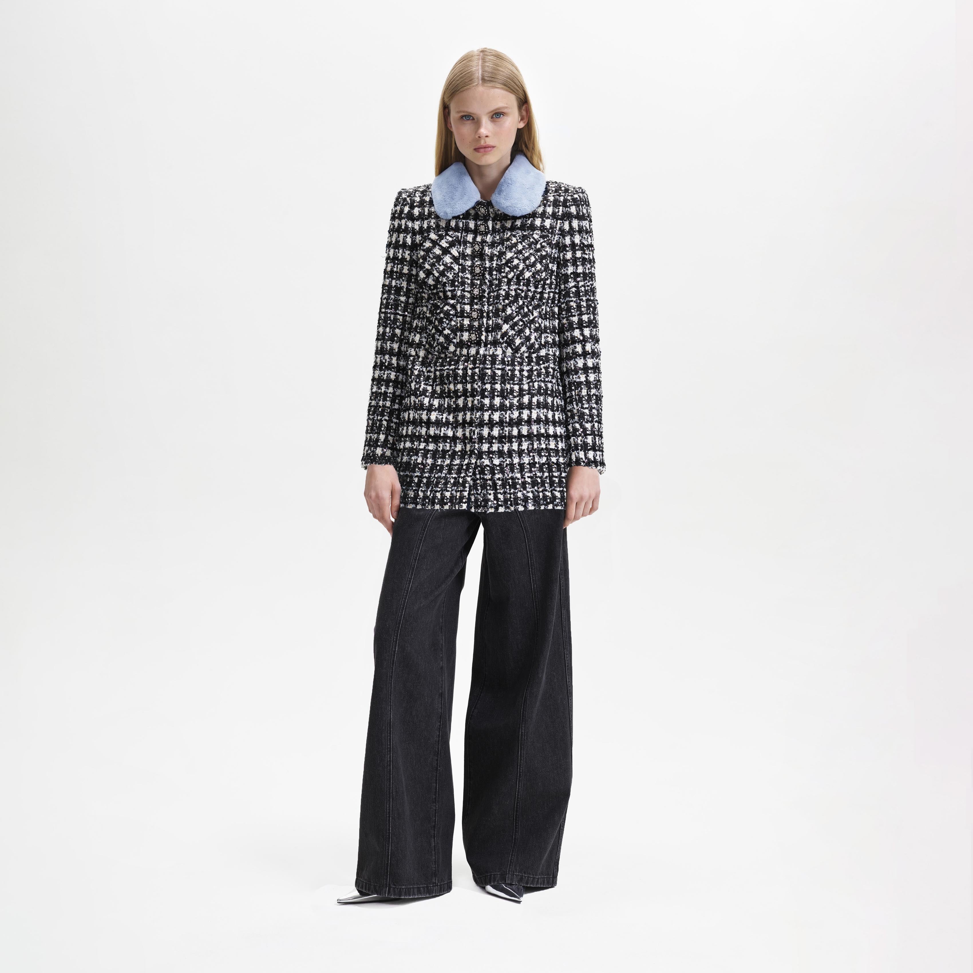 Black Check Boucle Collar Jacket