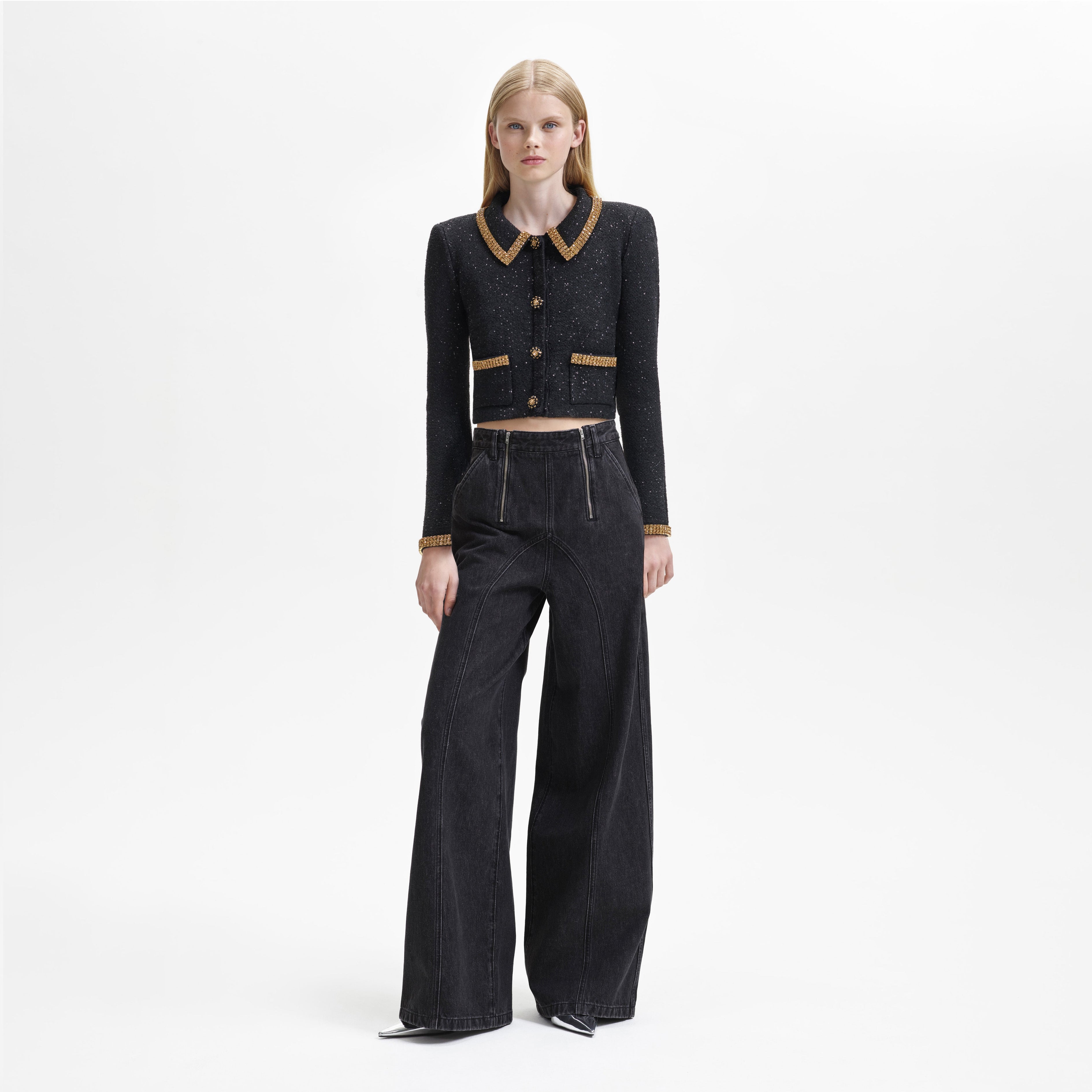 Black Knit Gold Diamante Cardigan