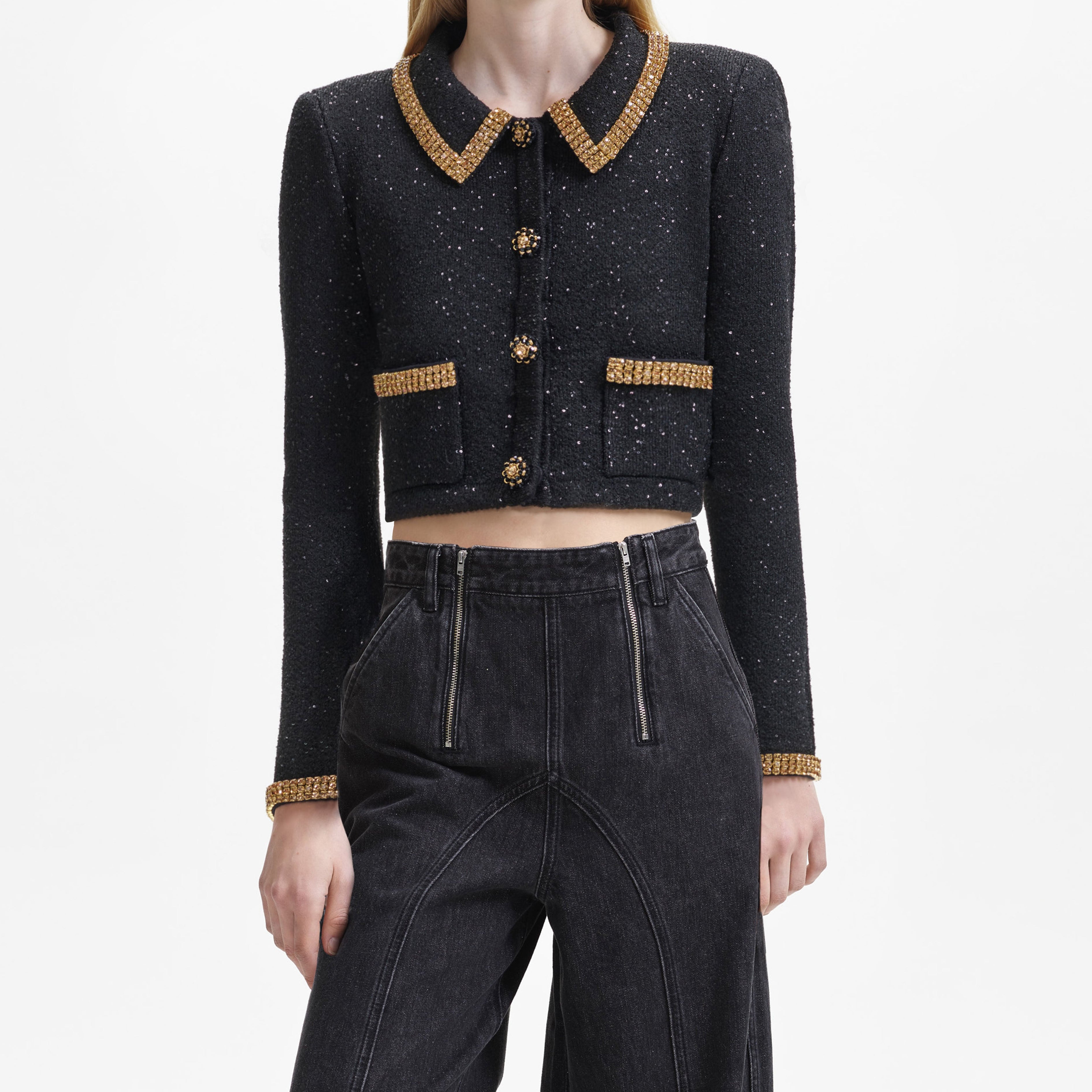 Black Knit Gold Diamante Cardigan