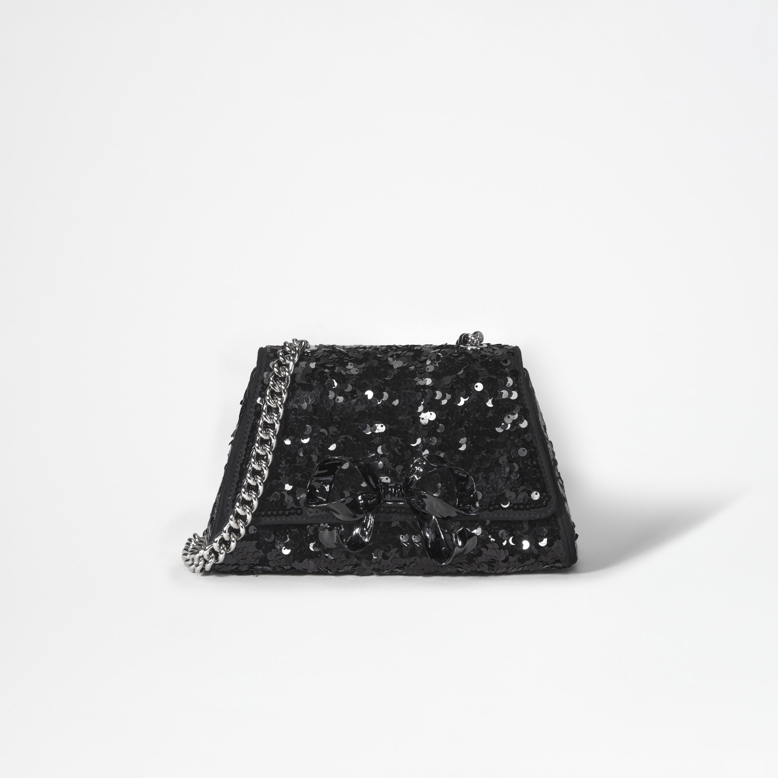 Black Sequin Bow Mini Shoulder Bag