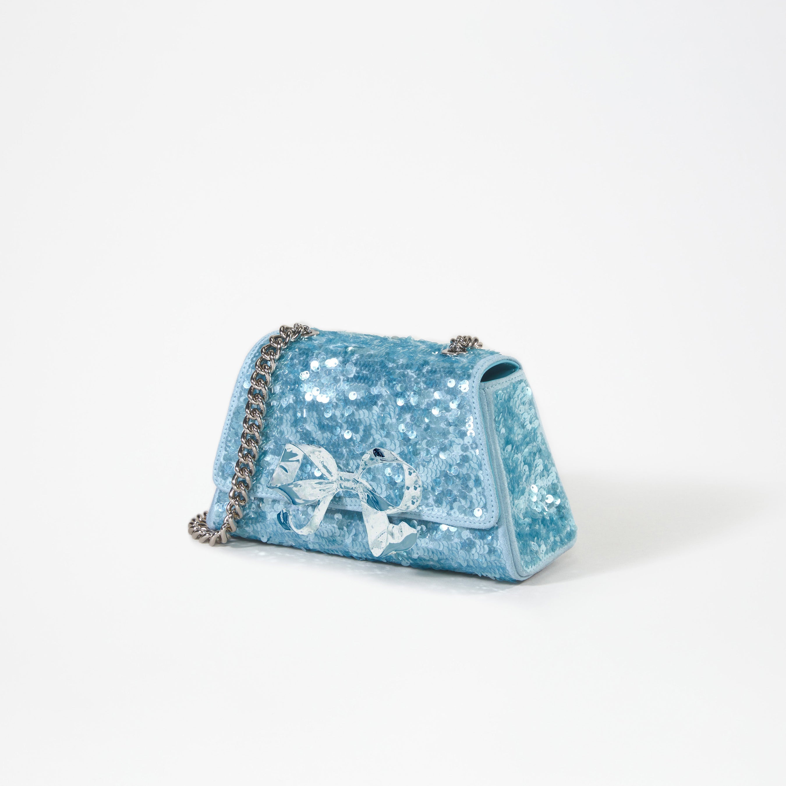 Blue Sequin Bow Mini Shoulder Bag