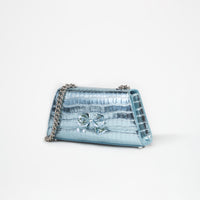 Blue Metallic Bow Mini Shoulder Bag