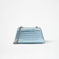 Blue Metallic Bow Mini Shoulder Bag