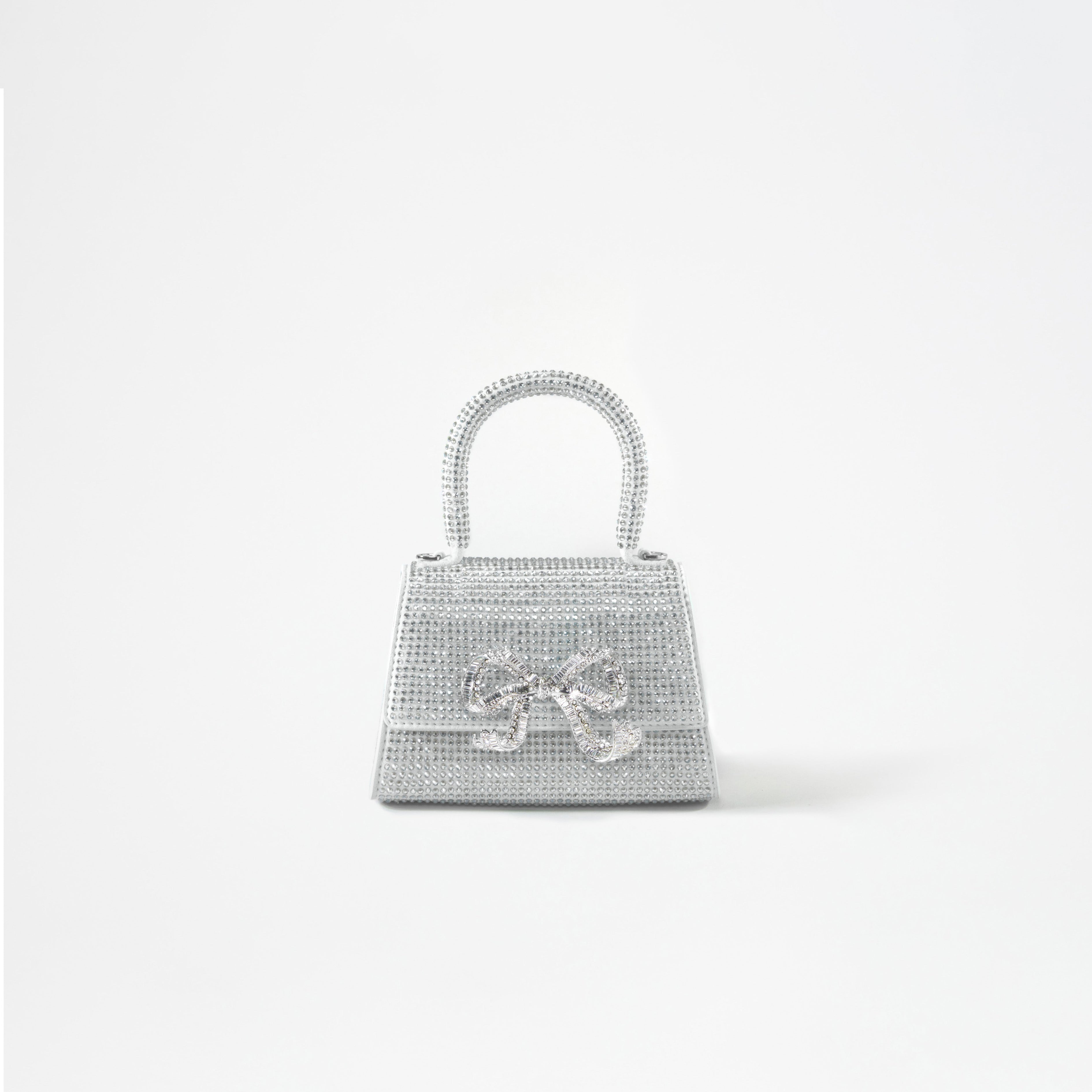 Silver Rhinestone Bow Micro Bag