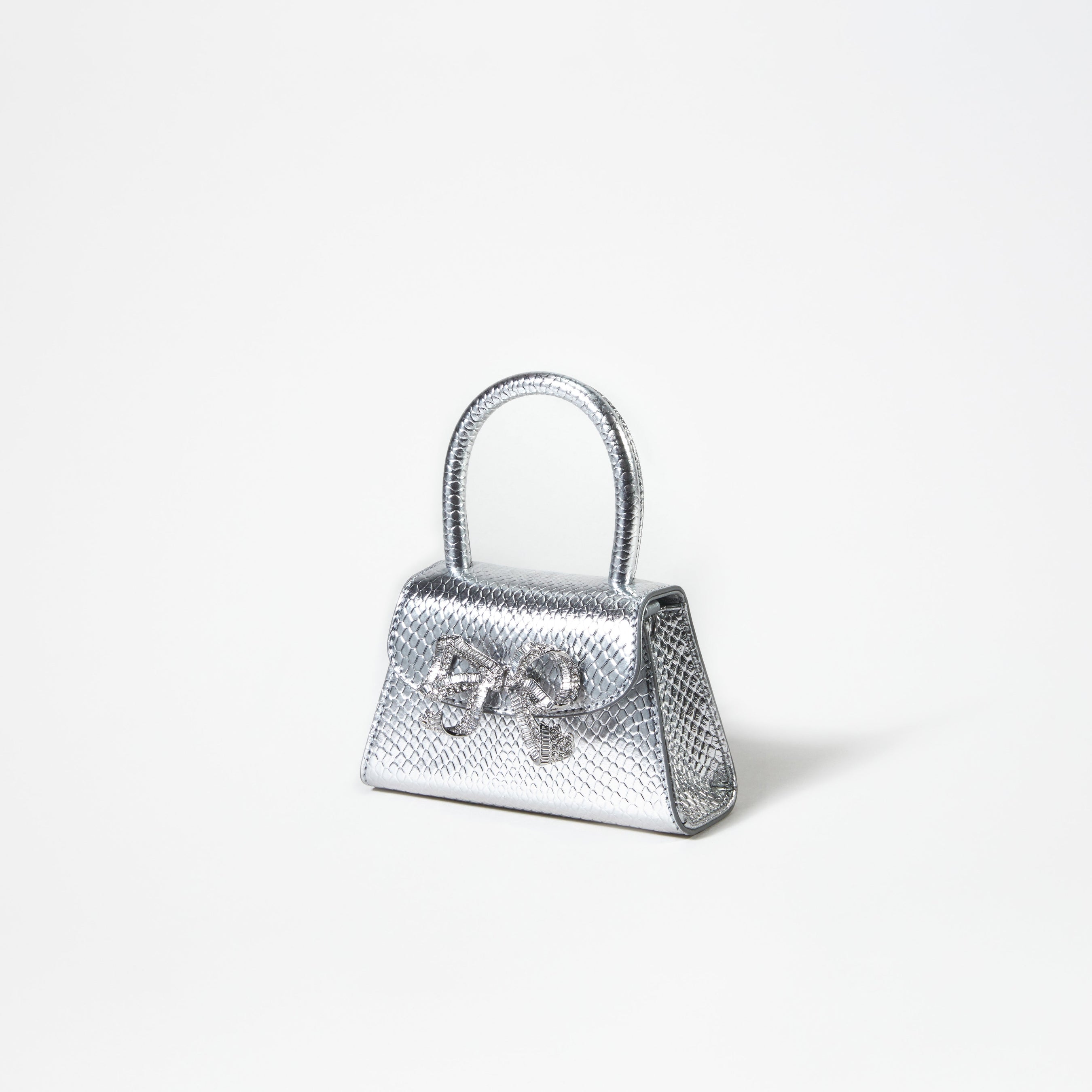 Silver Python Diamante Bow Micro Bag