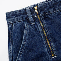 Blue Wide Leg Stitch Detail Jeans