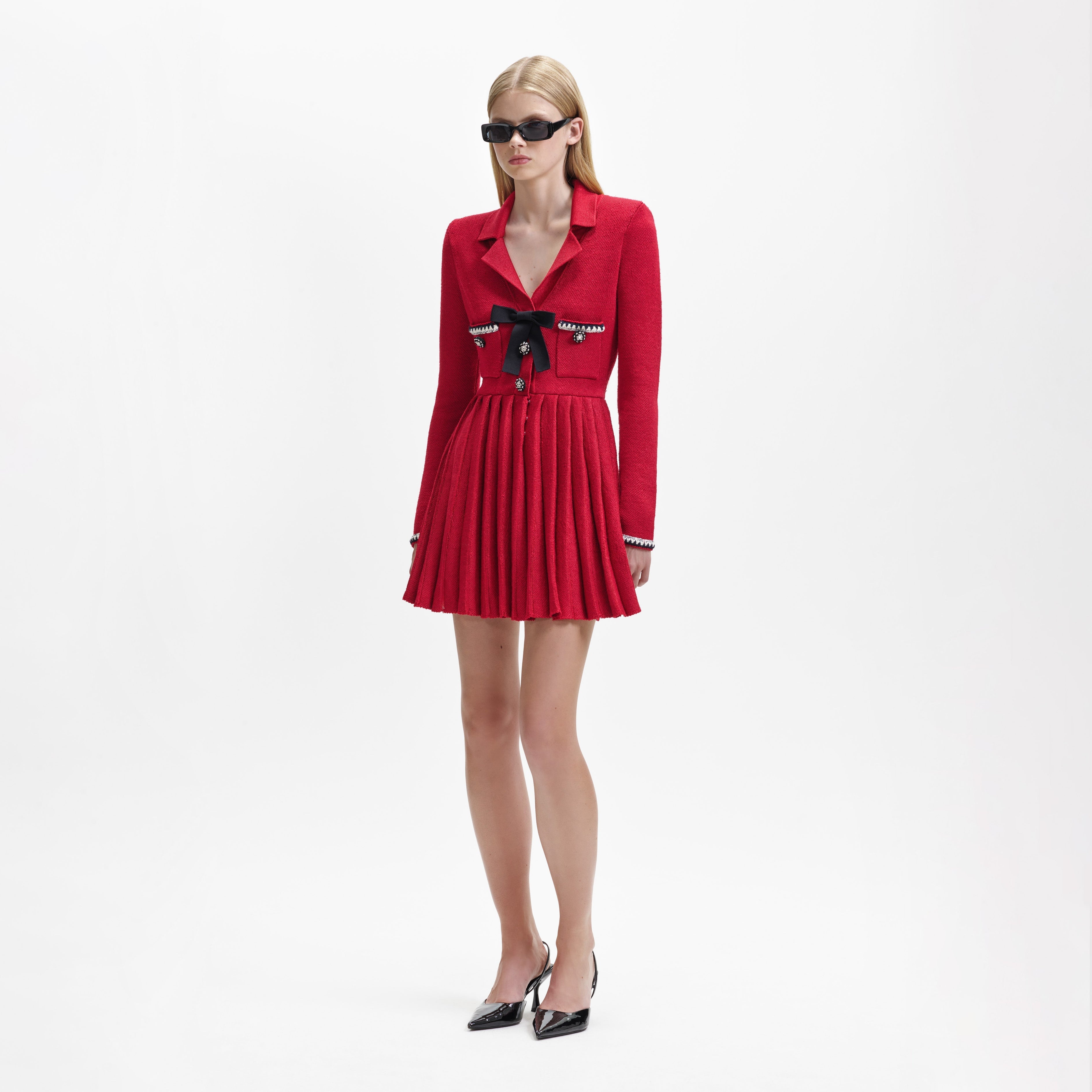 Red Knit Bow Mini Dress