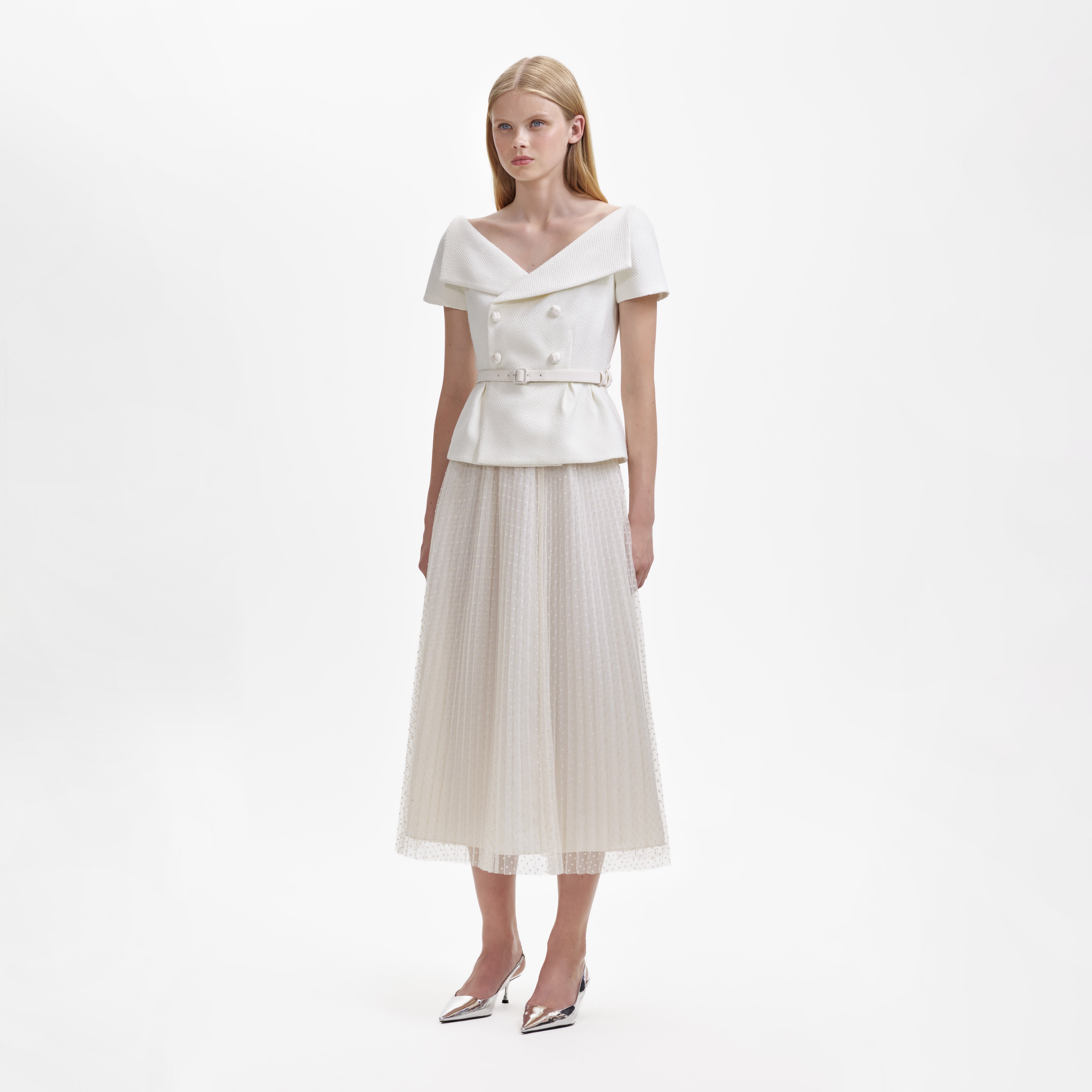 Cream Off Shoulder Midi Dress self portrait US