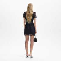 Black Lace Button Front Mini Dress