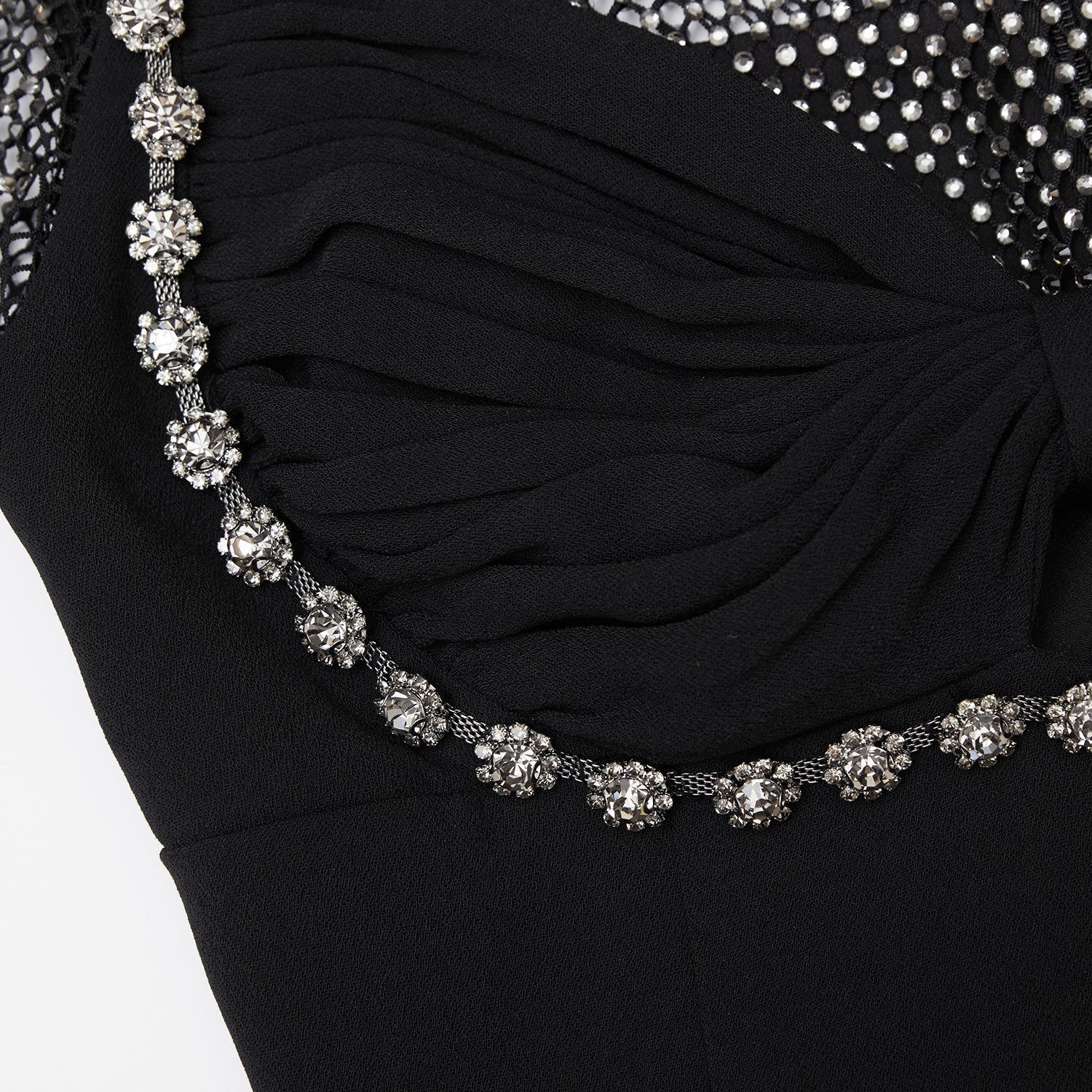 Vintage Black Crepe Rhinestone Dolman Midi top Dress S