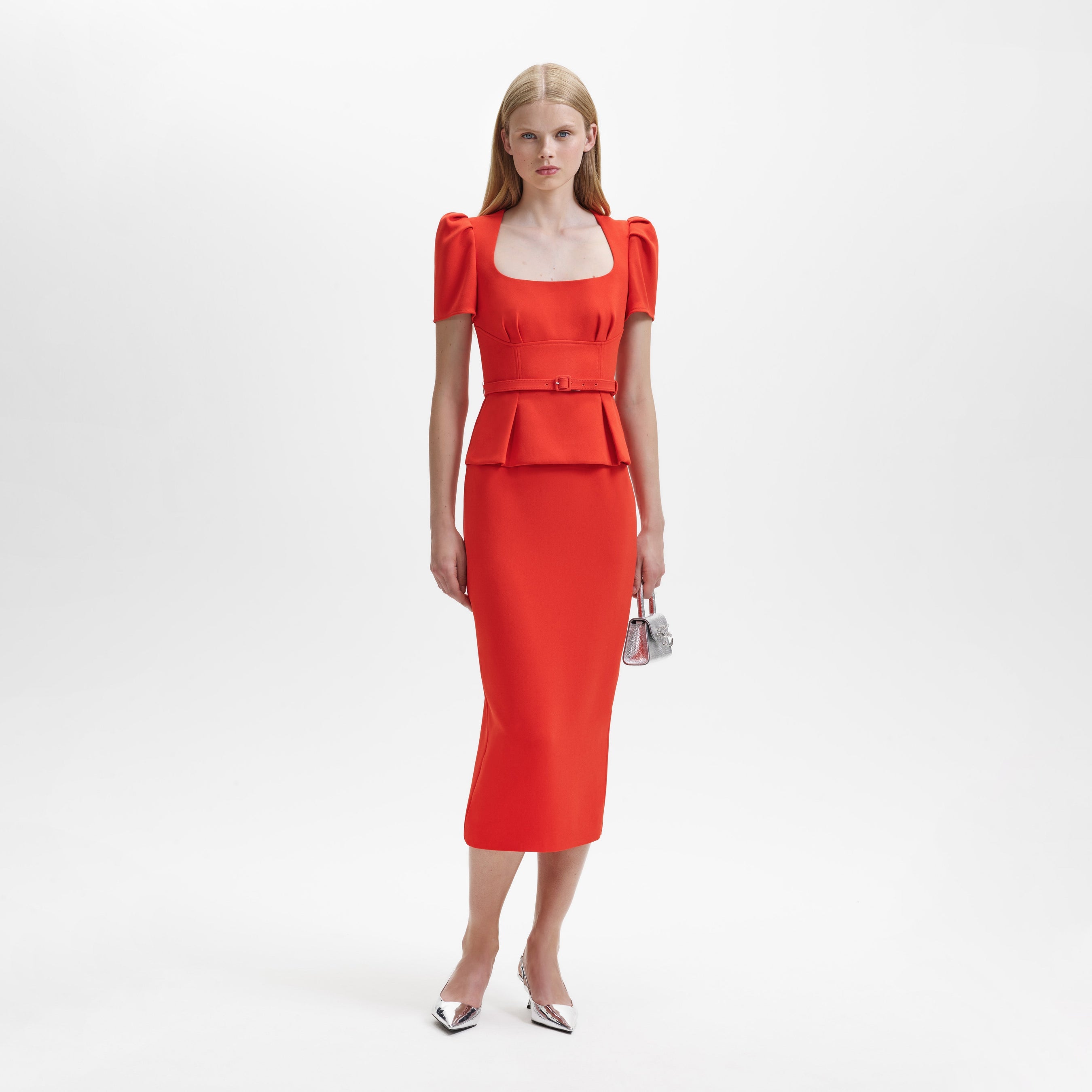 Red Crepe Midi Dress