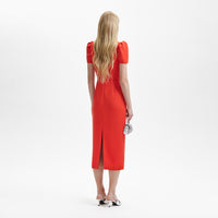 Red Crepe Midi Dress