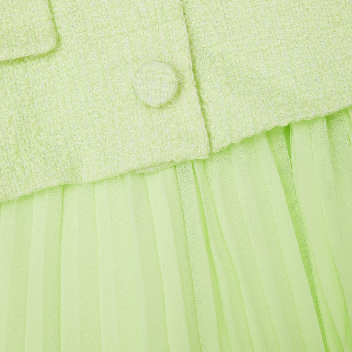 Lime Boucle Collared Chiffon Midi Dress