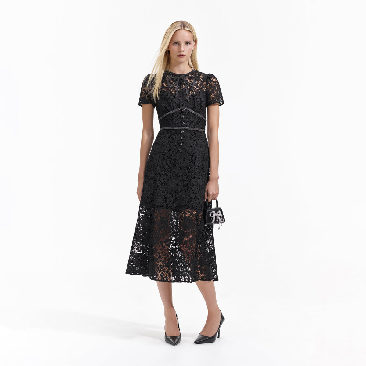 self portrait cream cord lace bow midi dress Self Portrait Cream Cord Lace Bow Midi Dress