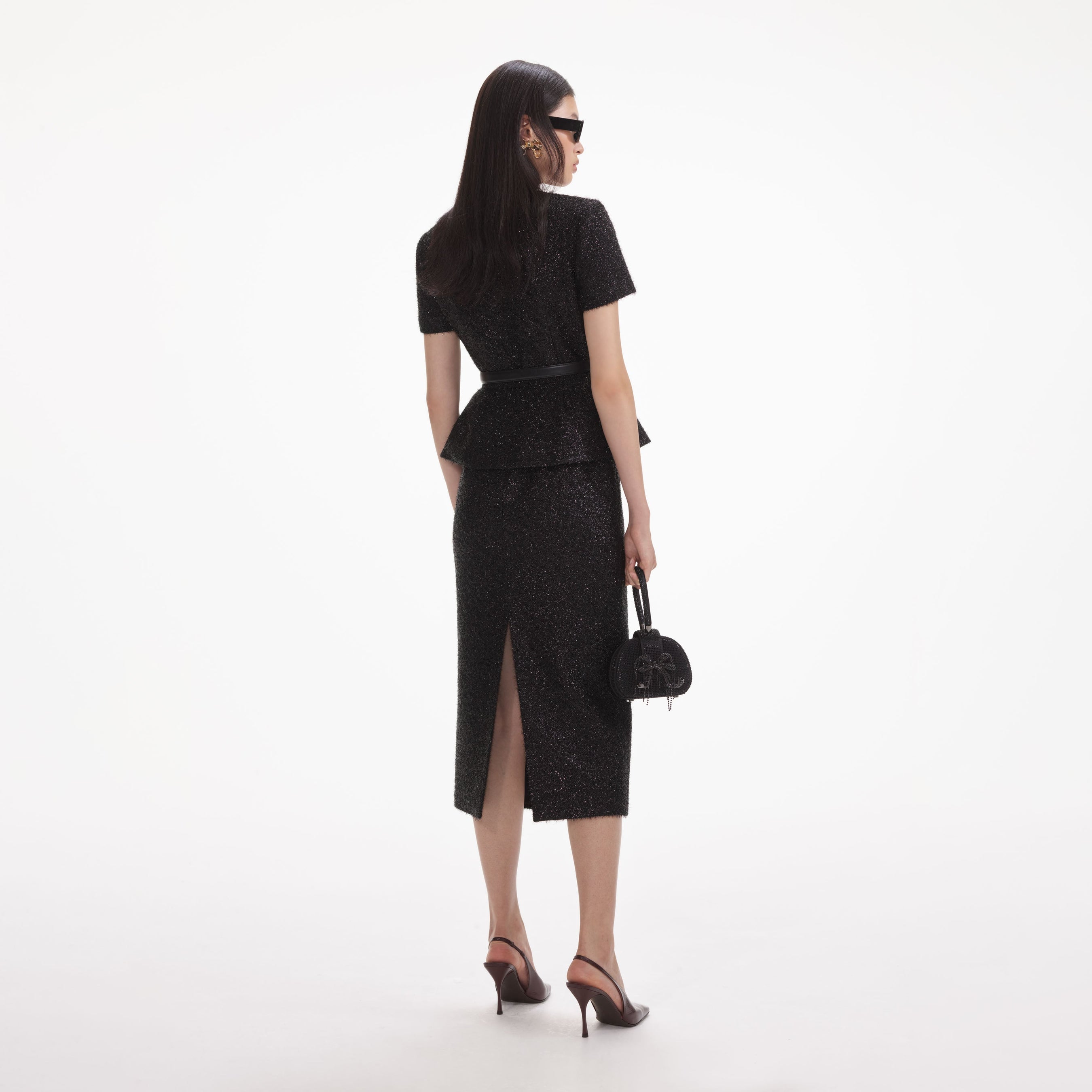 Black Tinsel Boucle Tailored Midi Dress