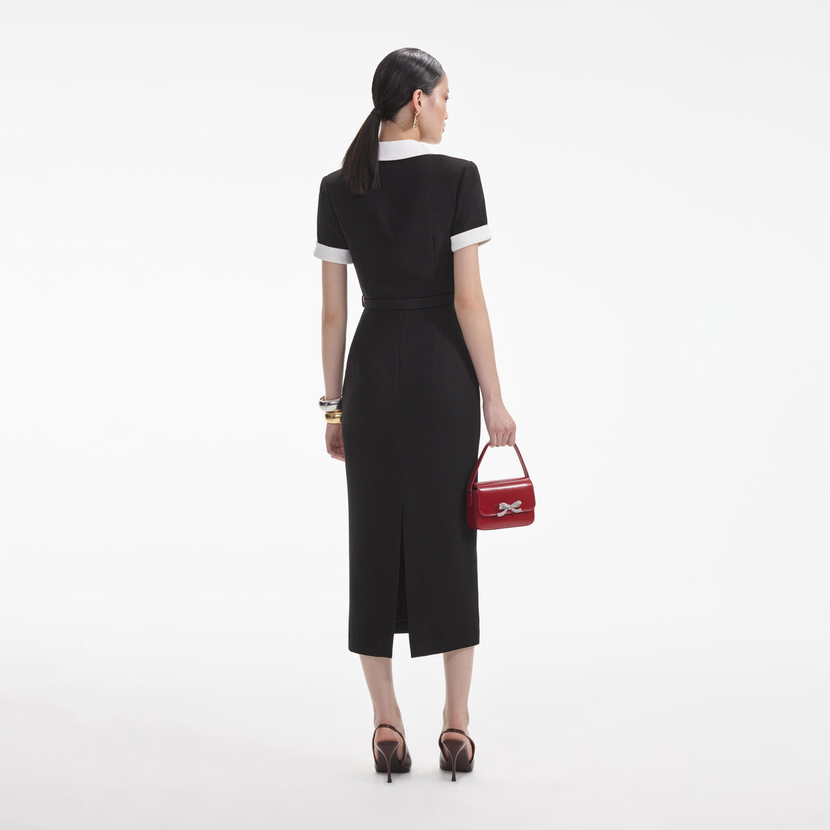 black crepe contrast chiffon midi dress Self-portrait - Contrast Chiffon Midi Dress