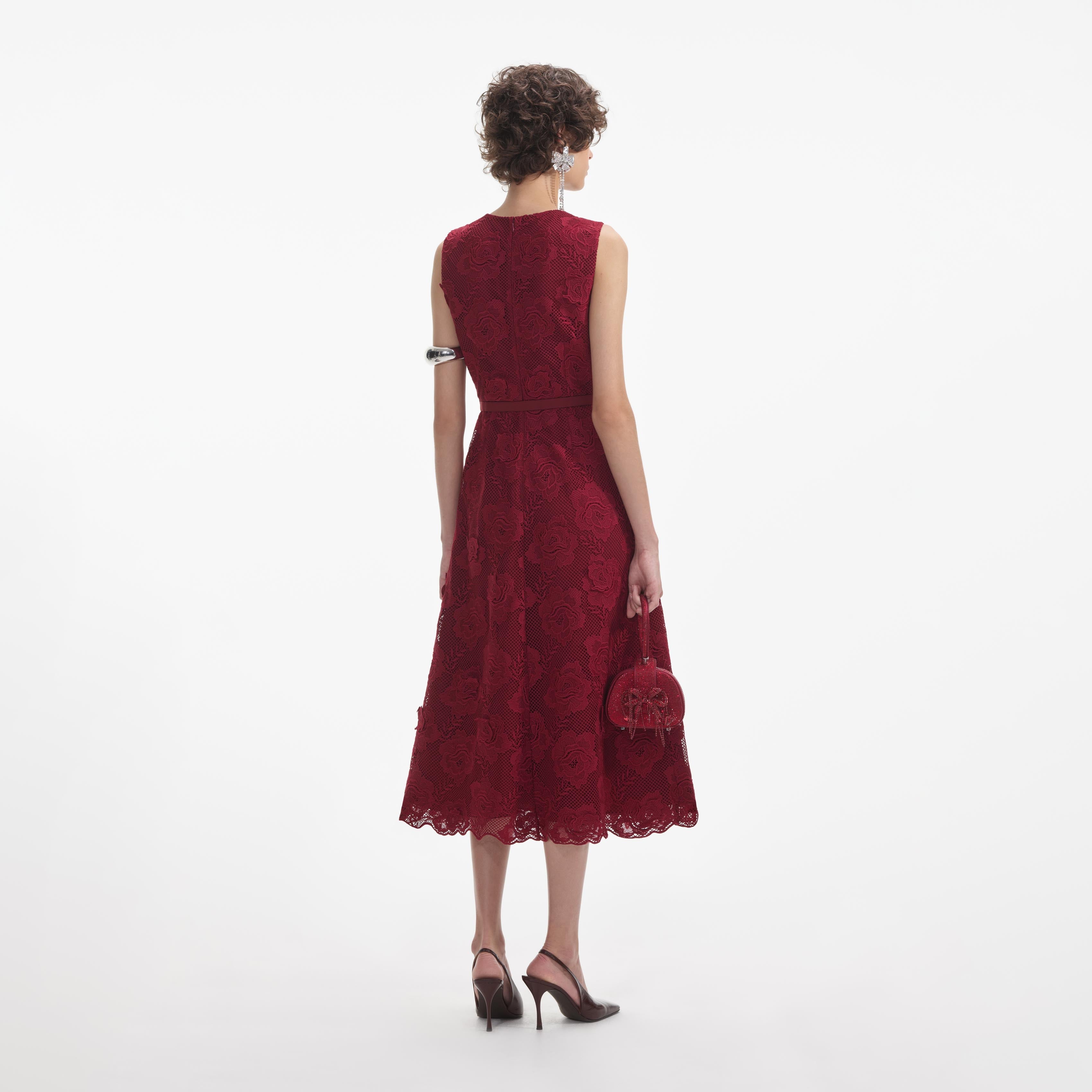 Self-Portrait Burgundy Teardrop Guipure Lace newest Dress