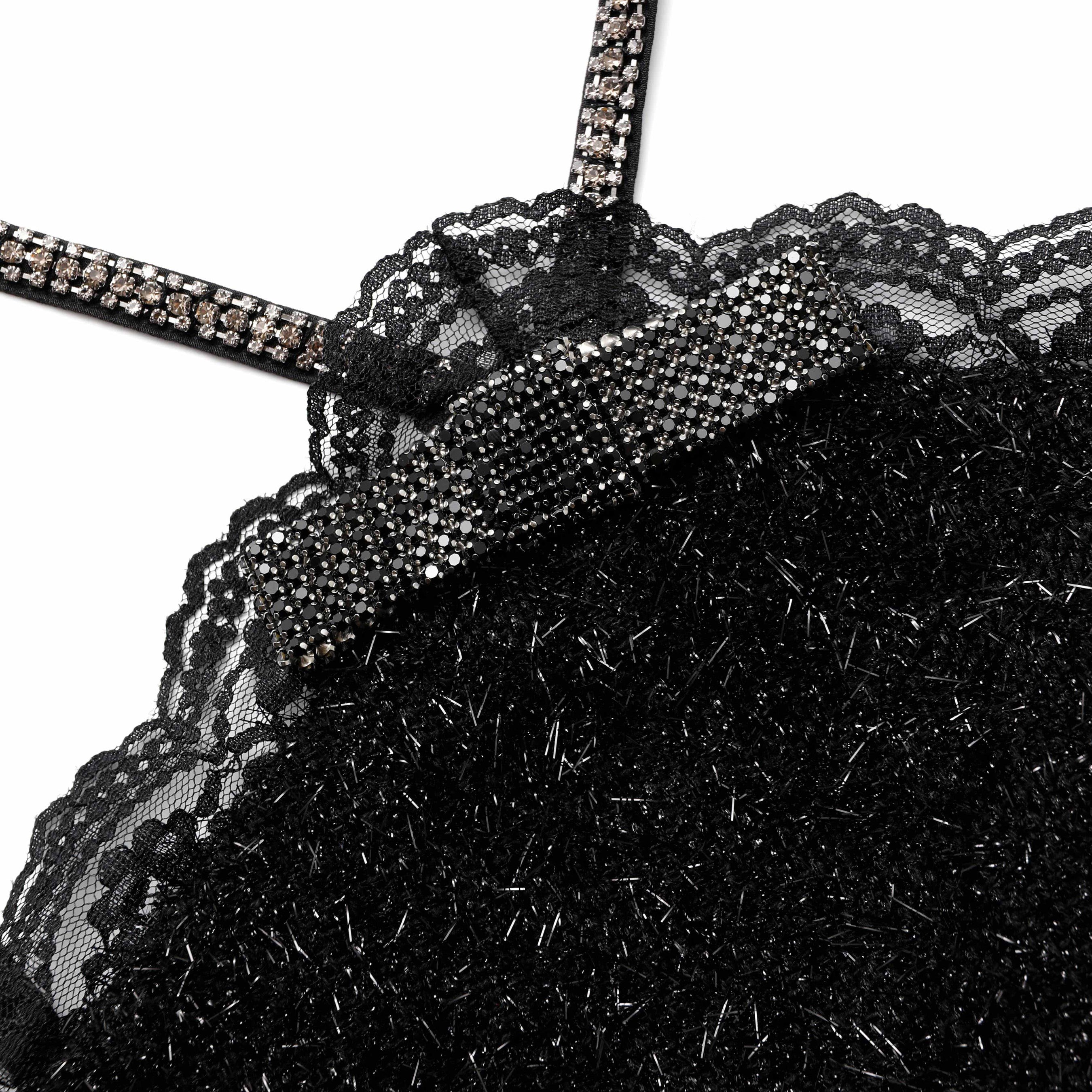 Black Tinsel Boucle Halter Mini Dress