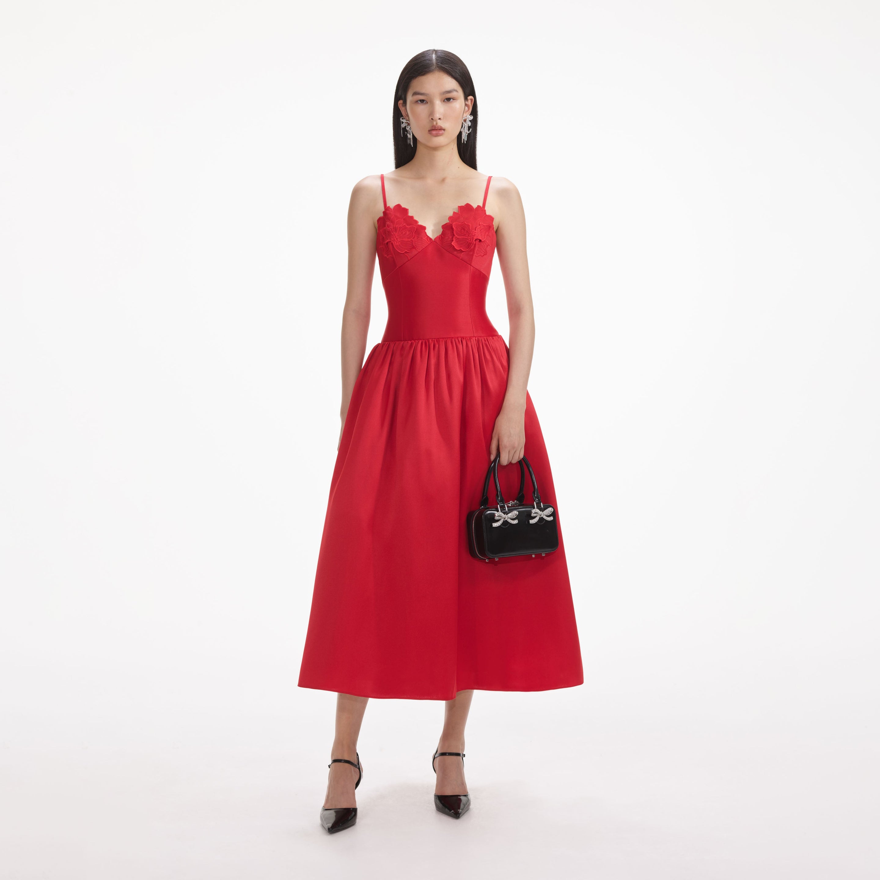 Red Taffeta Midi Dress – self-portrait-US 