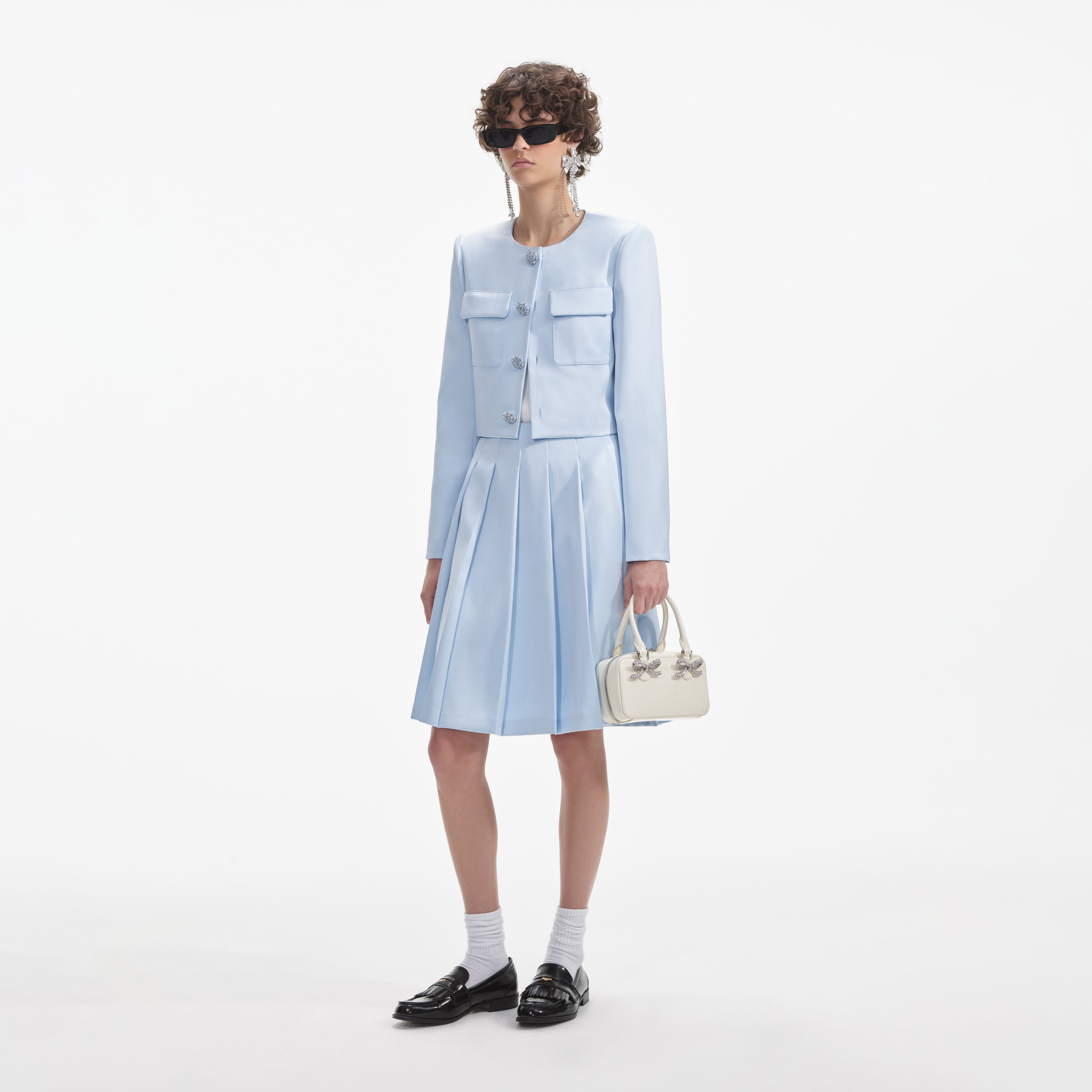 全国送料無料の通販 Blue self-portrait-US – Jacket Satin ノーカラージャケット