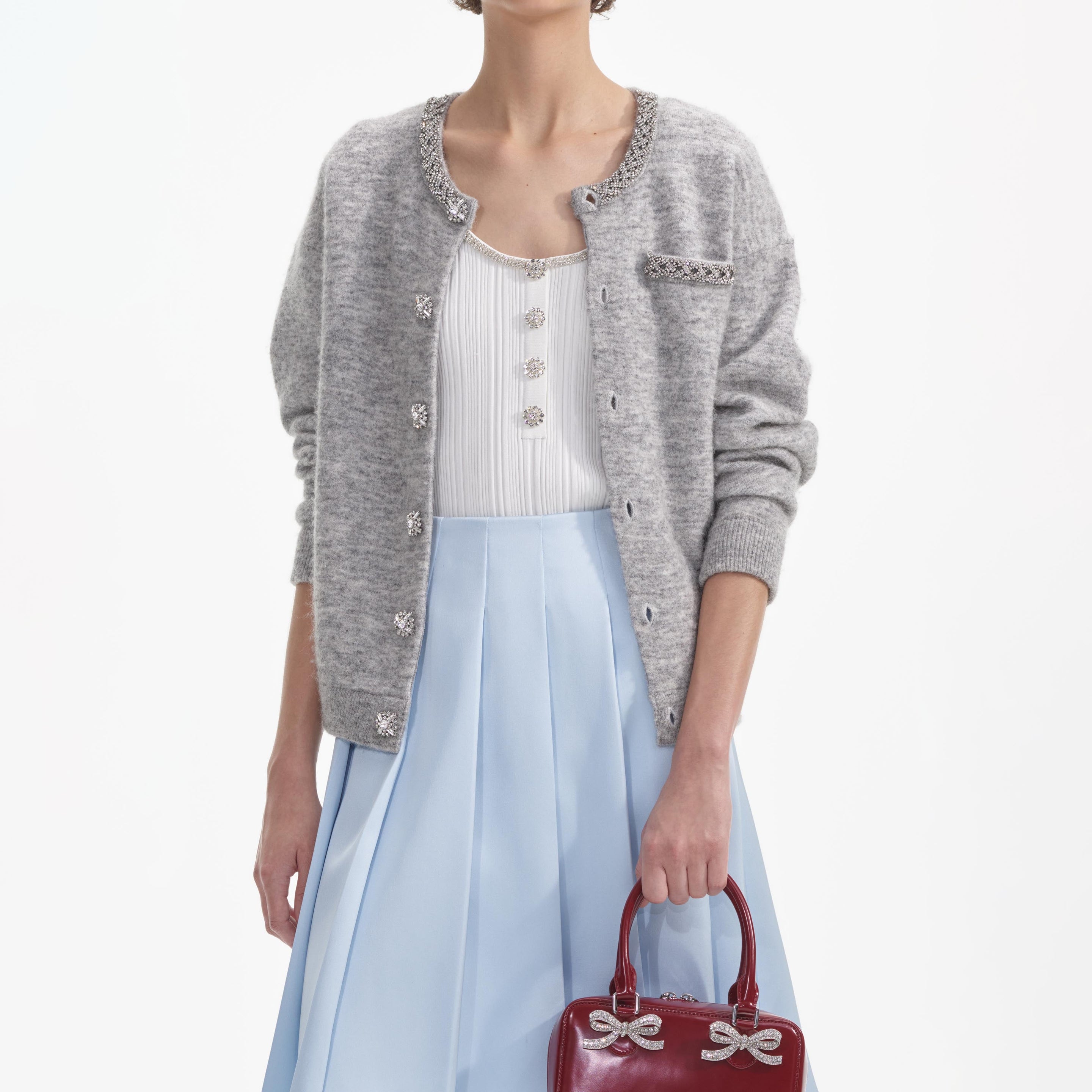 Grey Melange Cardigan – self-portrait-US 