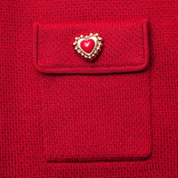 Red Knit Heart Buttoned Midi Skirt