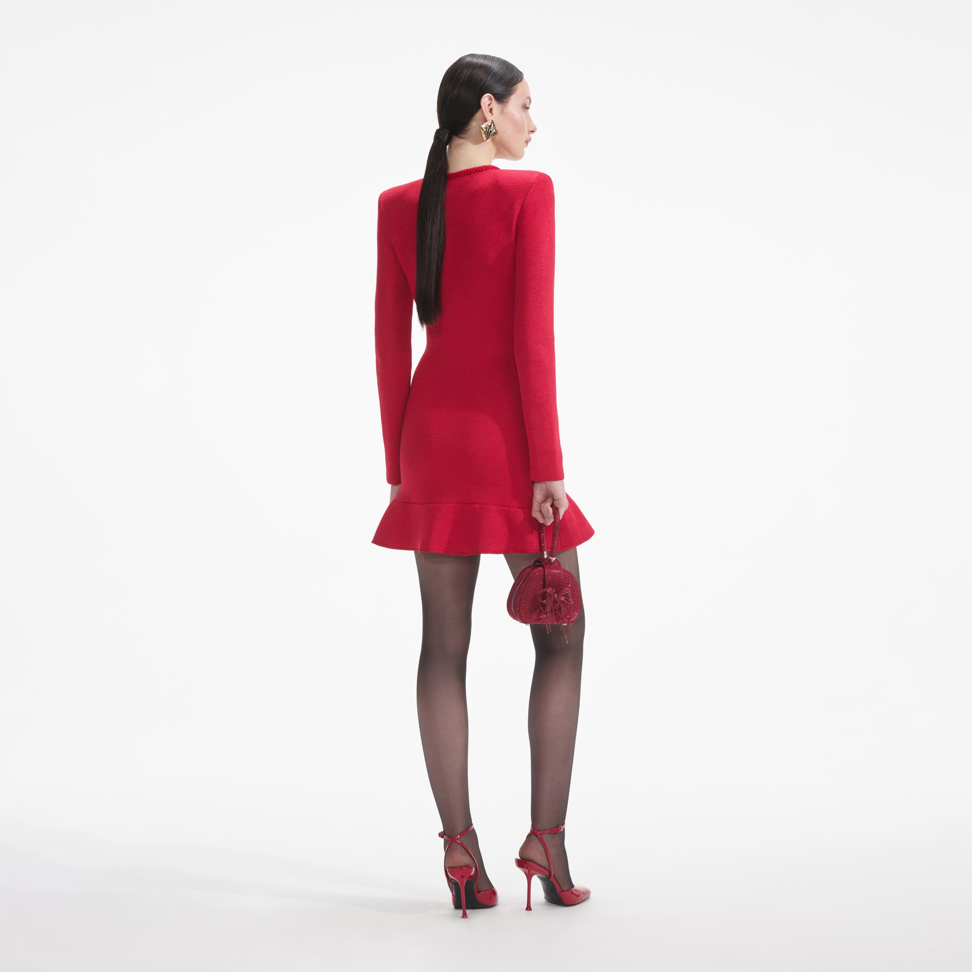 Self-Portrait red discount knit mini dress