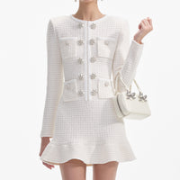 Cream Buttoned Knit Mini Dress