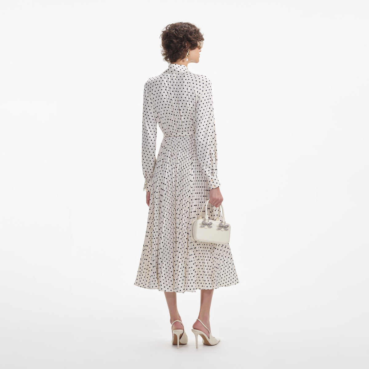 cream polka dot taffeta midi dress self-portrait - Cream Polka Dot Satin Midi Dress