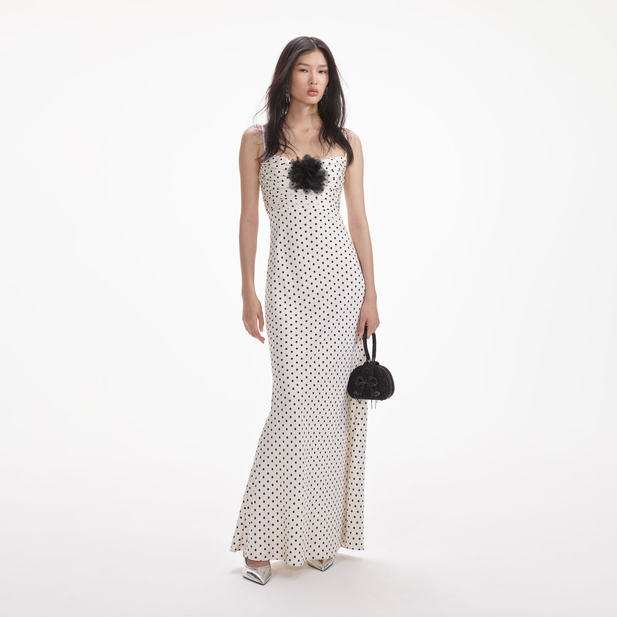 self portrait metallic polka dot maxi dress Cream Polka Dot Satin Maxi Dress – self-portrait-US
