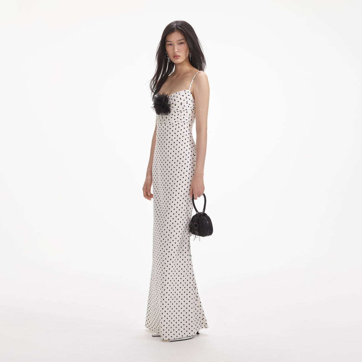 Cream Polka Dot Satin Maxi Dress – self-portrait-US
