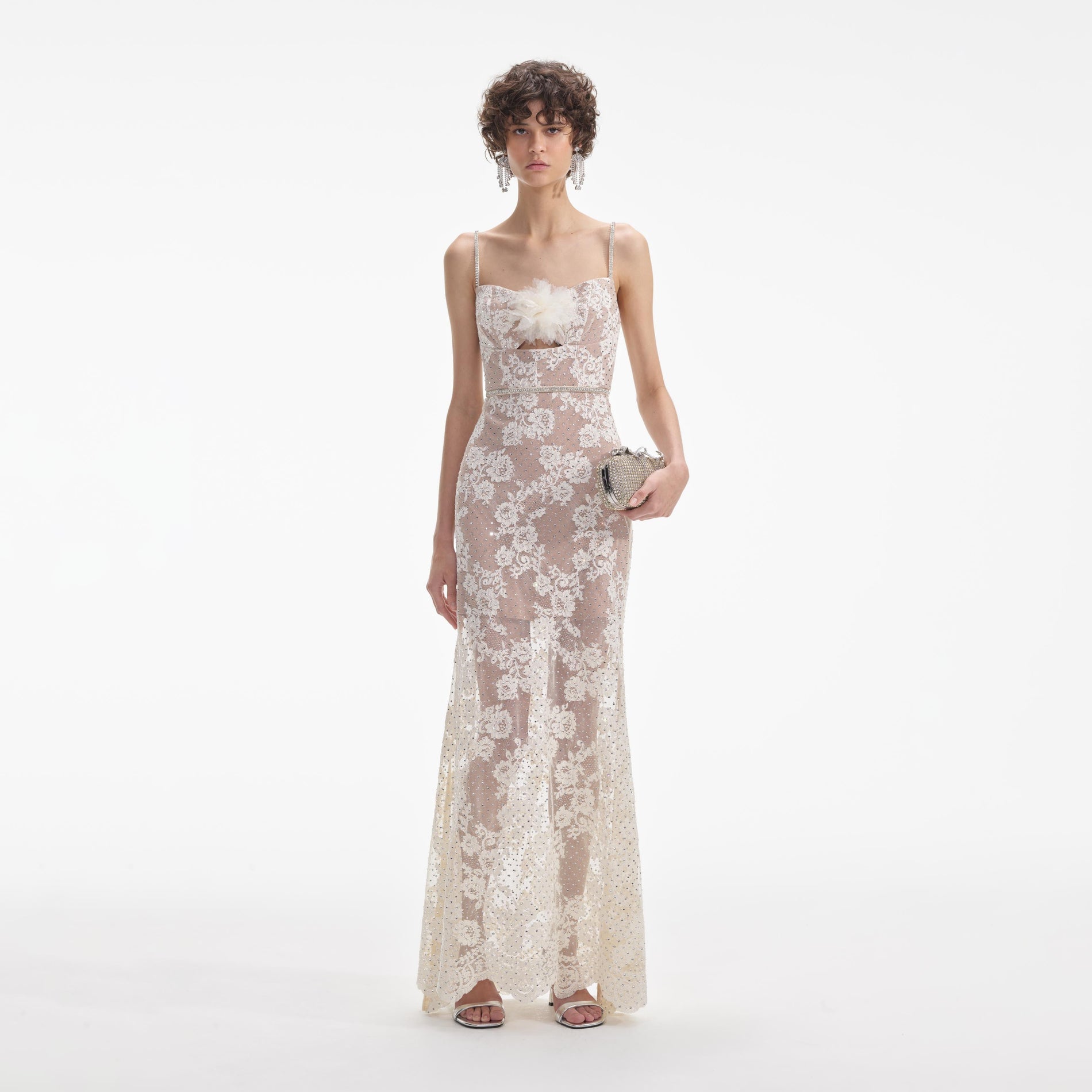 self-portrait - White Rhinestone Lace Maxi Dress - US 12 self-portrait - White Rhinestone Lace Maxi Dress - US 12