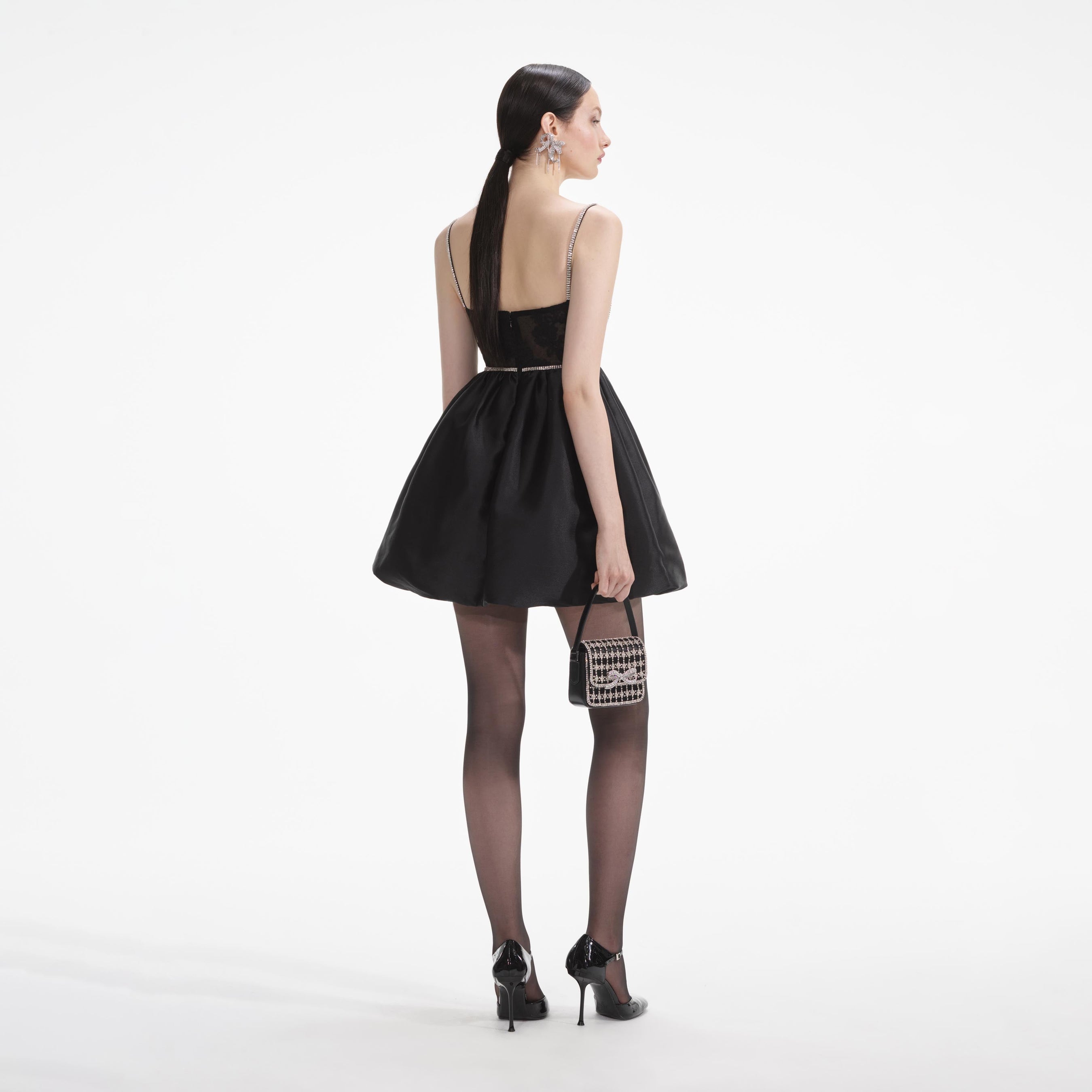 Black Taffetta Diamante Mini Dress