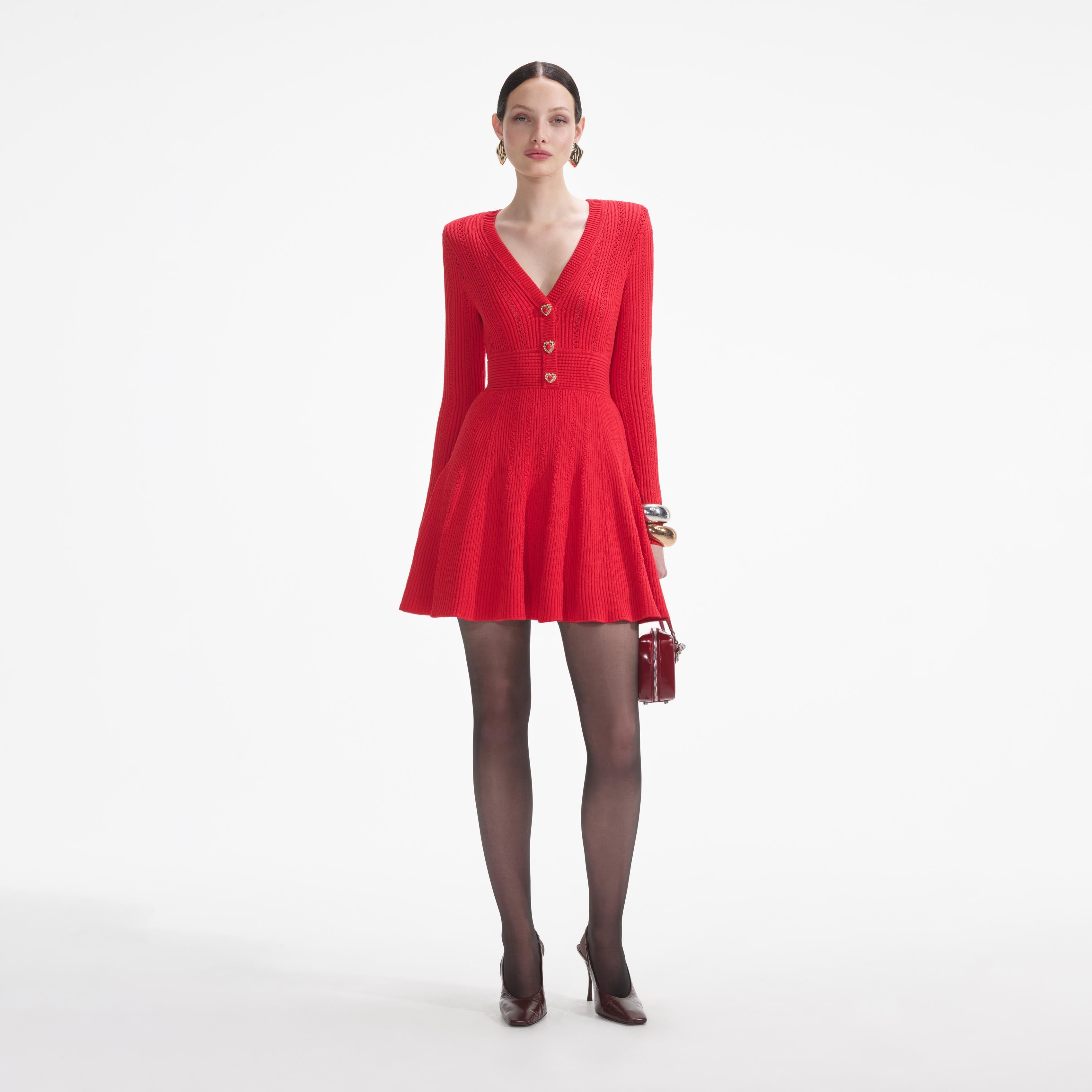 Red Pointelle Knit Mini Dress – self-portrait-US