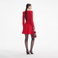 Red Pointelle Knit Mini Dress