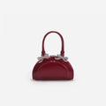 Burgundy Leather Curved Mini Tote Bag