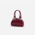 Burgundy Leather Curved Mini Tote Bag
